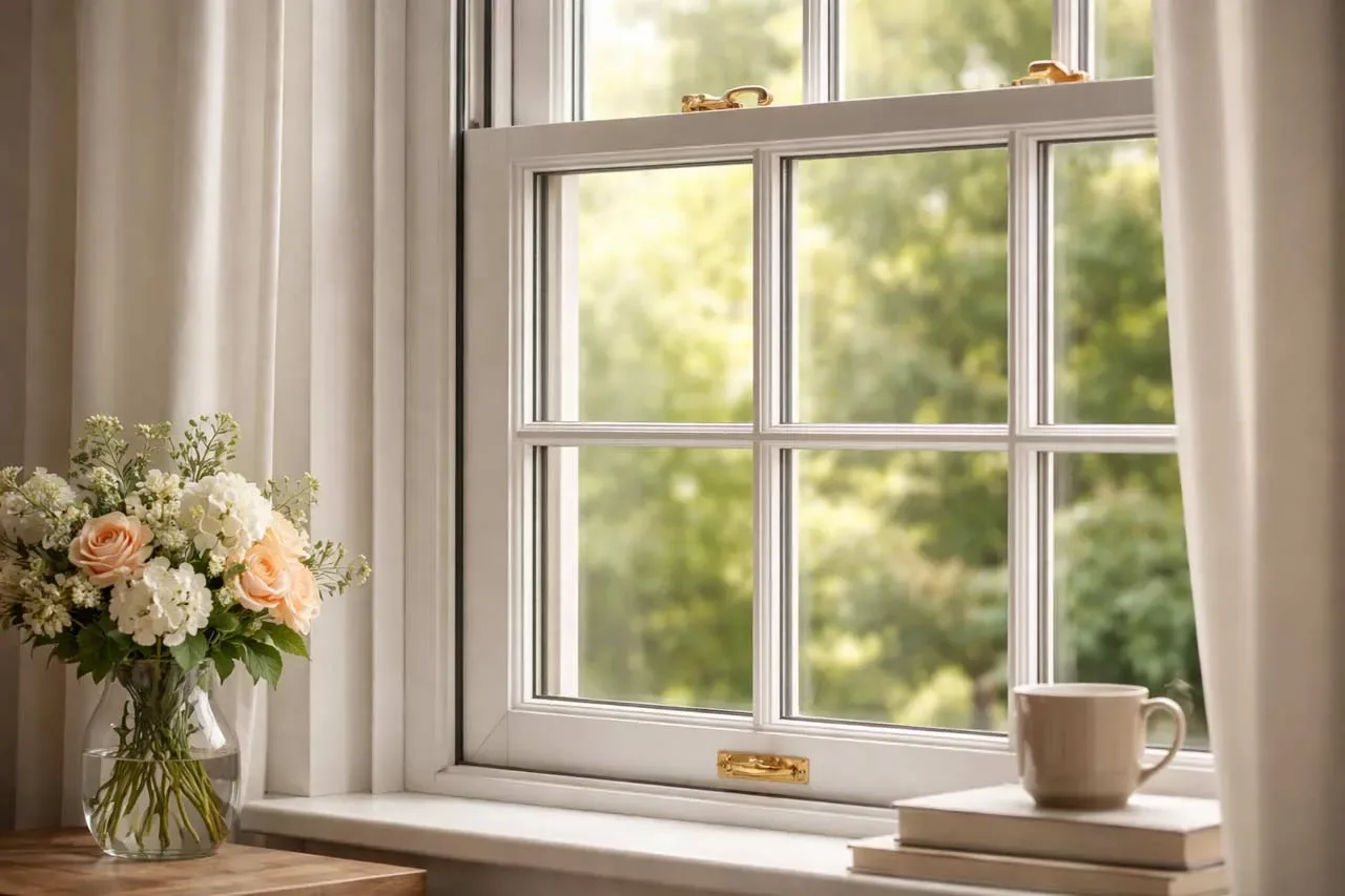 close view of sash window with discreet draught-proofing